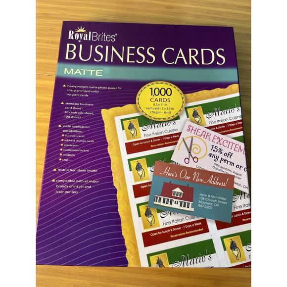Royal Brites Heavy Weight Matte White Business Cards 1000 2” x 3.5” - Picture 1 of 3